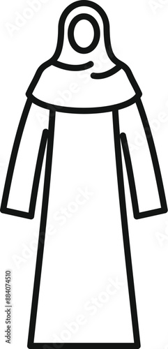 Muslim woman wearing traditional hijab and abaya clothing line art icon