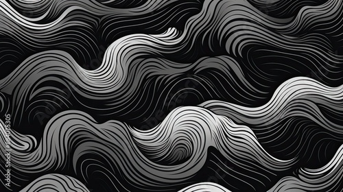 Abstract Wavy Lines Black and White Background.