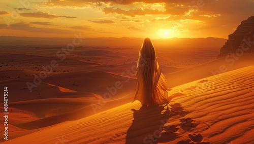 Woman in Desert Sunset