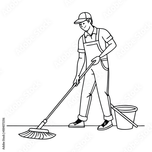 janitor mopping the floor. in line art style 