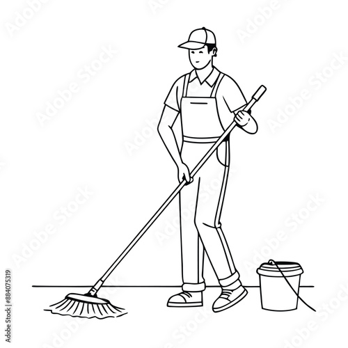 janitor mopping the floor. in line art style