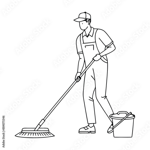 janitor mopping the floor. in line art style 