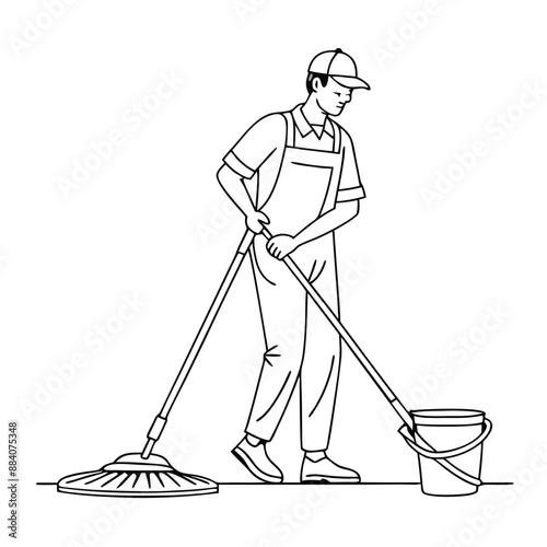 janitor mopping the floor. in line art style 