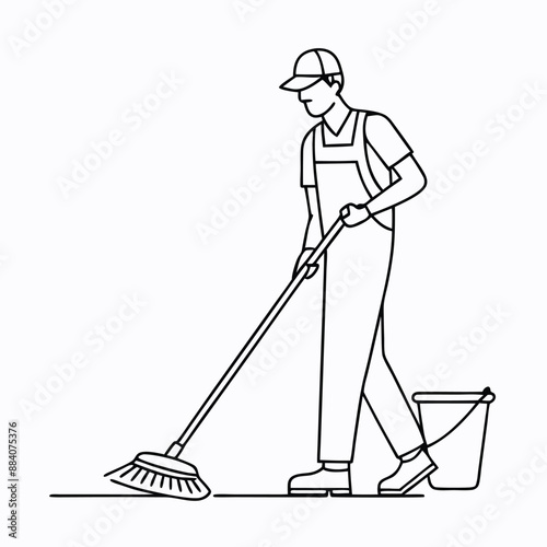 janitor mopping the floor. in line art style 