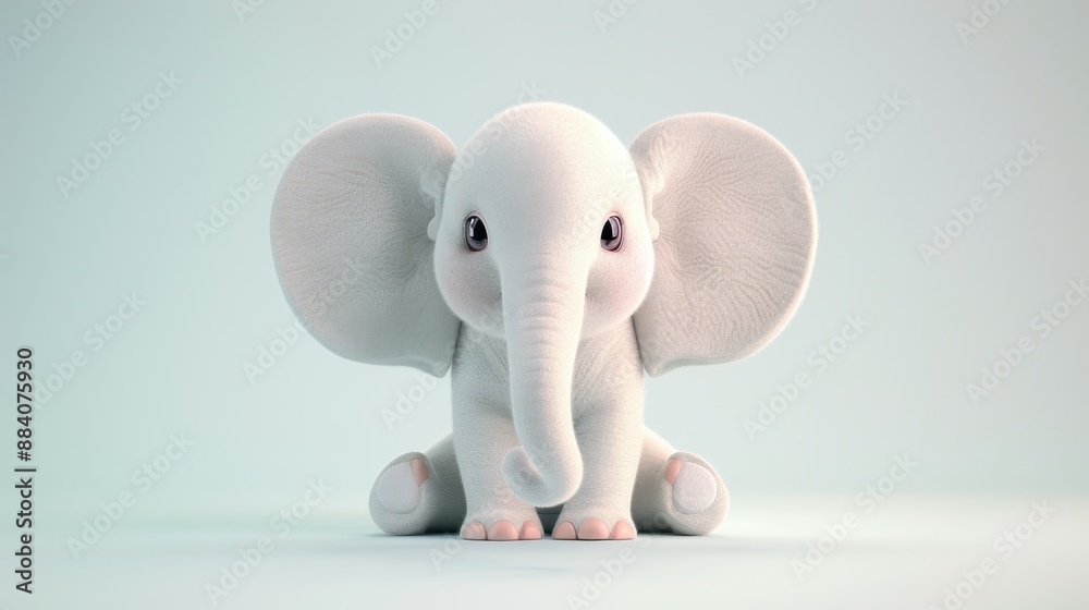 A white elephant with a pink nose and big ears is sitting on a blue background A white elephant with a pink nose and big ears is sitting on a blue background