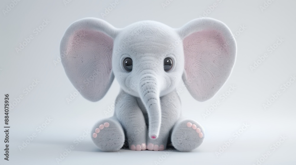 A stuffed elephant is sitting on a white background A stuffed elephant is sitting on a white background