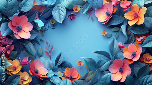 Fototapeta Naklejka Na Ścianę i Meble -  Elegant colorful with vibrant flower hanging branches illustration background. Bright color 3d abstraction wallpaper for interior mural, Generated by AI	