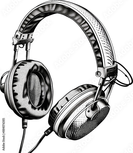 Retro headphones collage element on transparent background, Headphones punk y2k collage element, Retro headphones magazine clipping with isolated clipping path. Generative AI
