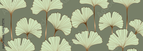 Luxury green vector botanical background with ginkgo biloba leaves