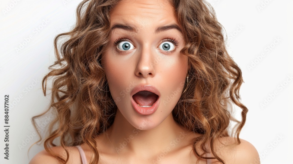 Woman with an expression of surprise on her face Woman with an expression of surprise on her face