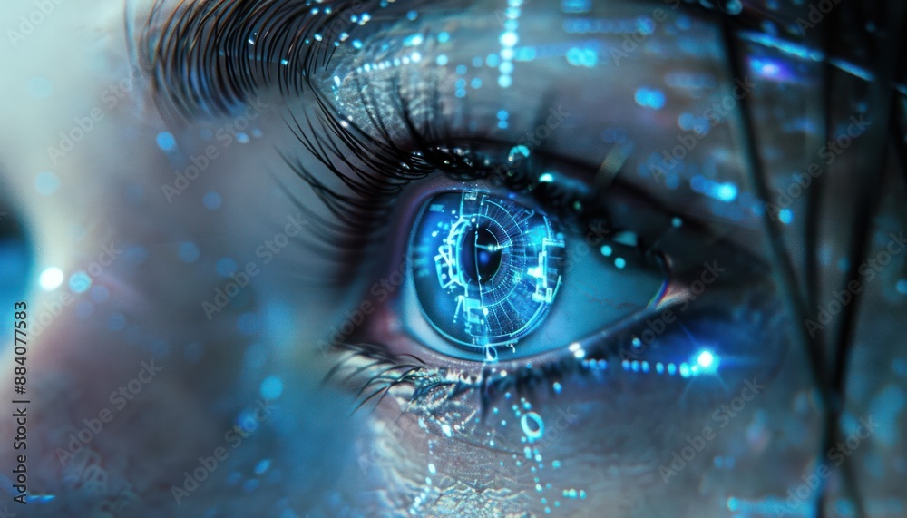 The Optical Biometrics Eye Futuristic Cyberspace Technology Neural Network with Beautiful Colors Scan The Optical Biometrics Eye Futuristic Cyberspace Technology Neural Network with Beautiful Colors Scan