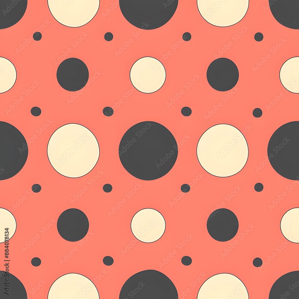 A pattern of black and white circles on a red background. The circles are of varying sizes and are arranged in a way that creates a sense of movement and energy. The pattern is bold and eye-catching A pattern of black and white circles on a red background. The circles are of varying sizes and are arranged in a way that creates a sense of movement and energy. The pattern is bold and eye-catching