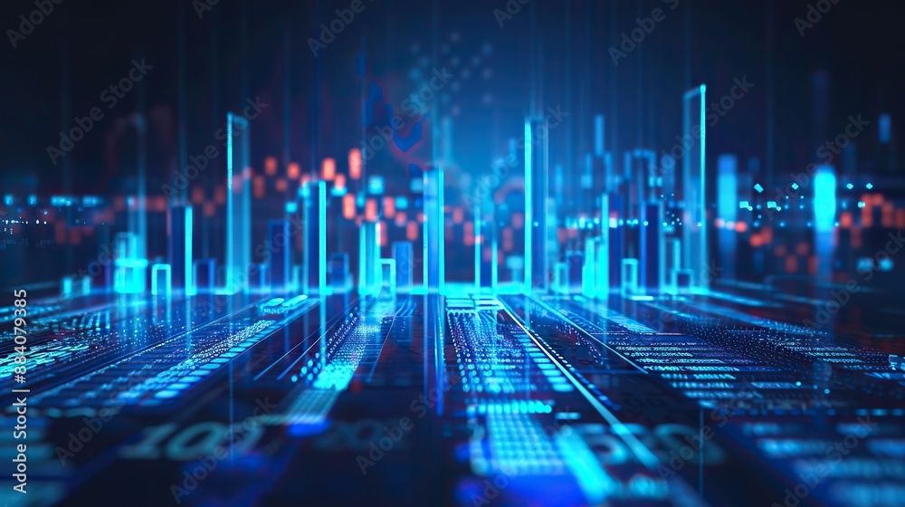 High-tech financial market with 3D charts High-tech financial market with 3D charts