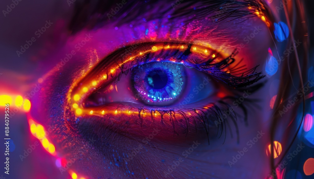 The Optical Biometrics Eye Futuristic Cyberspace Technology Neural Network with Beautiful Colors Scan The Optical Biometrics Eye Futuristic Cyberspace Technology Neural Network with Beautiful Colors Scan
