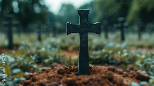 Honoring Our Fallen Heroes A Memorial Cross in a Field of Graves, A Symbol of Sacrifice and Remembrance for Military Service Members