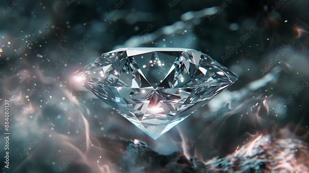 sparkling diamond shines brightly against a backdrop of swirling smoke. AI generated sparkling diamond shines brightly against a backdrop of swirling smoke. AI generated