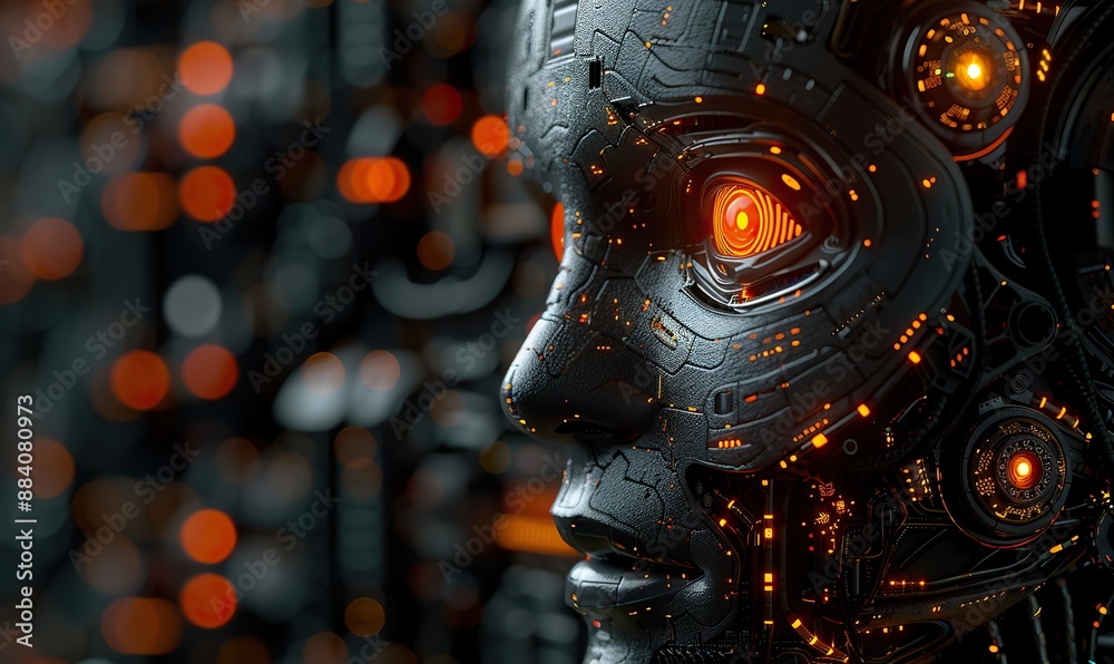 Futuristic digital tech of data processing: Artificial intelligence technology conceptual vertical banner with robot or cyborg analyzing big data. Futuristic digital tech of data processing: Artificial intelligence technology conceptual vertical banner with robot or cyborg analyzing big data.