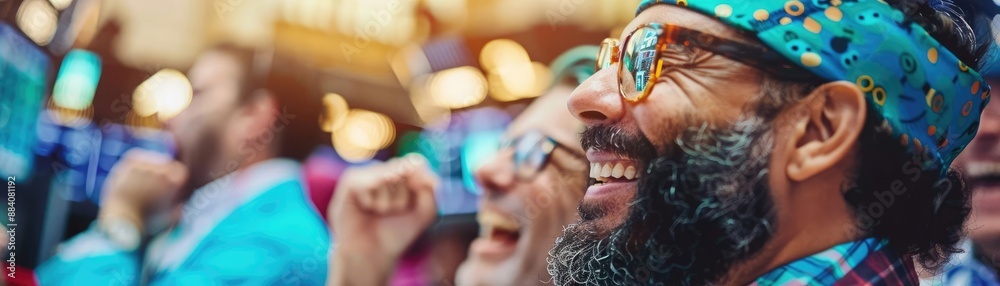 Traders cheering on trading floor, bullish sentiment, successful trades, stock market boom Traders cheering on trading floor, bullish sentiment, successful trades, stock market boom