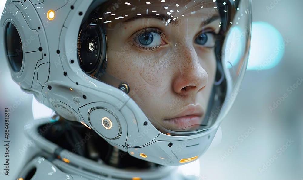 Portrait of an autonomous female cyborg powered by artificial intelligence. Portrait of an autonomous female cyborg powered by artificial intelligence.