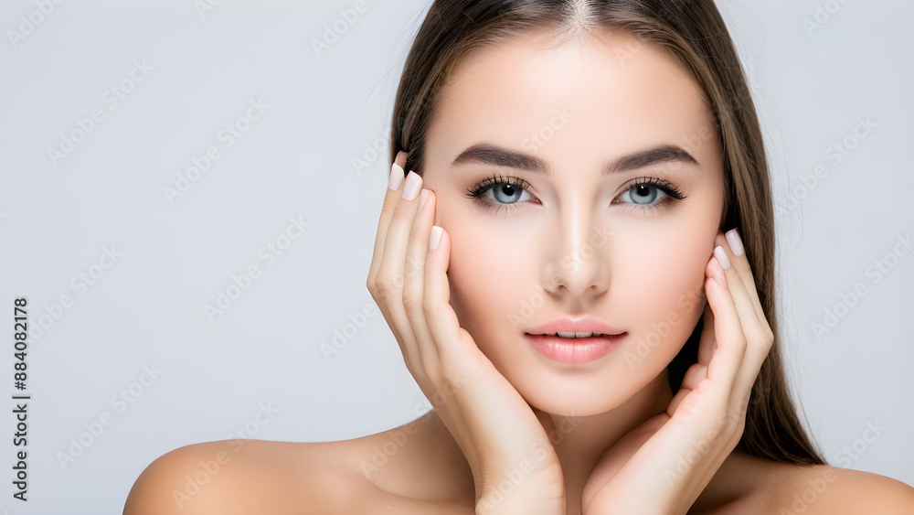 Gorgeous model with clear skin, skincare products advertisement, cosmetic commercial concept photoshoot, beauty model, ai generated Gorgeous model with clear skin, skincare products advertisement, cosmetic commercial concept photoshoot, beauty model, ai generated