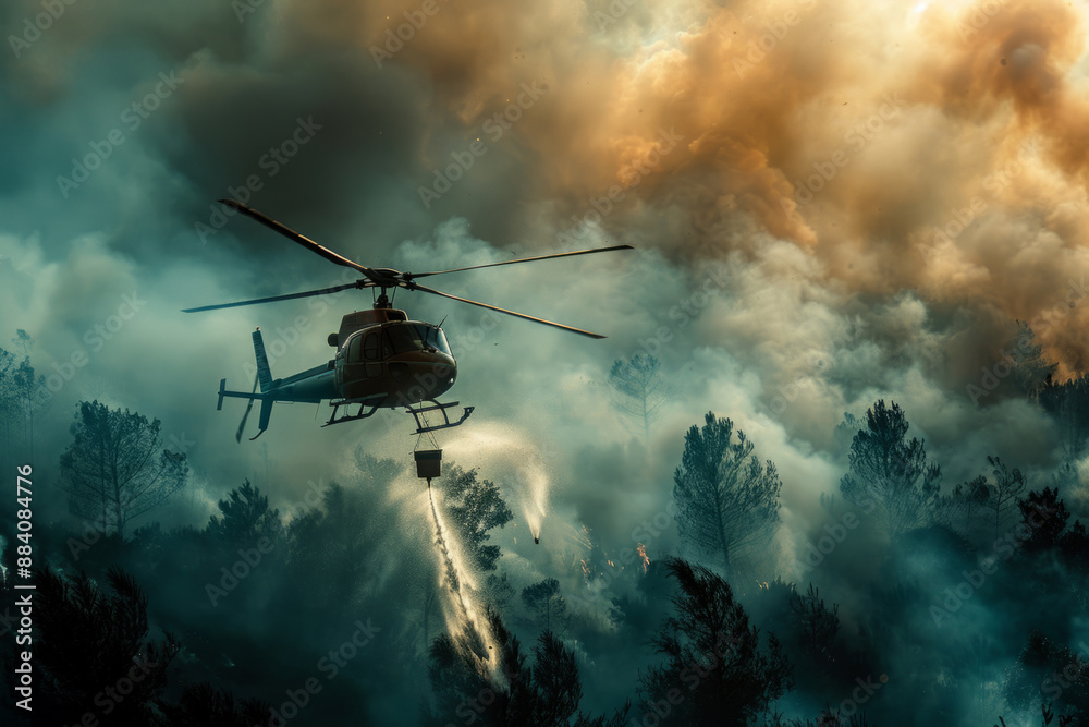fire helicopter extinguishes a forest fire fire helicopter extinguishes a forest fire