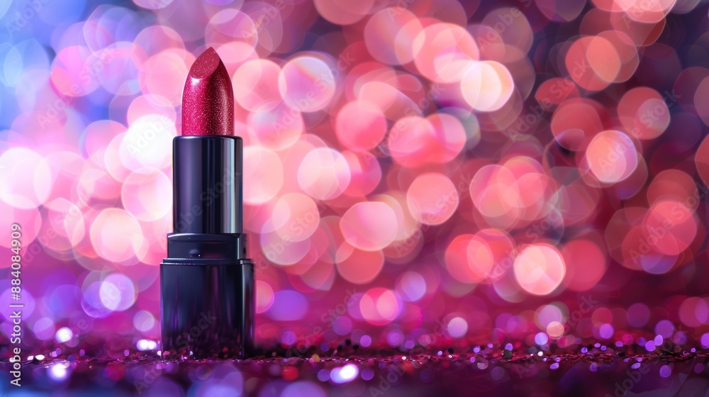 Red Lipstick on Pink Sparkle Background Red Lipstick on Pink Sparkle Background