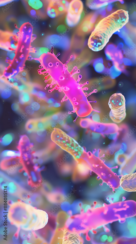 Naklejka premium Prebiotics aiding digestive health, nourished gut bacteria and smooth digestion, showing hologram of Prebiotics --ar 9:16 --style raw Job ID: b7327adb-4ce1-48a1-916a-d6f8d1802378