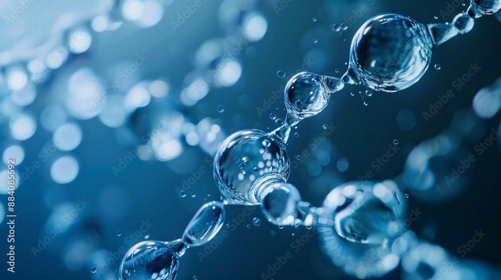 water drops on blue background, bubbles in water, A magnified view of water, the microscopic structure seen through a microscope. water drops on blue background, bubbles in water, A magnified view of water, the microscopic structure seen through a microscope.