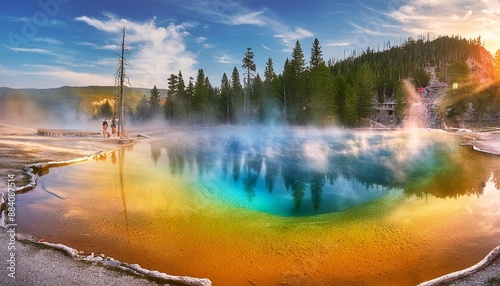 Showcase the surreal colors of a geothermal pool in Yellowstone National Park.