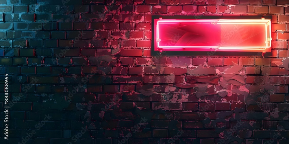 Neon sign on brick wall background for online banner ads. Concept Neon Sign, Brick Wall, Online Ads, Banner Design, Neon sign on brick wall background for online banner ads. Concept Neon Sign, Brick Wall, Online Ads, Banner Design,