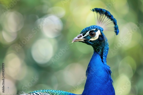 Close up Indian Blue Peacock in National Park photo