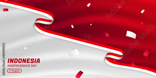 Banner indonesia independence day red white flag