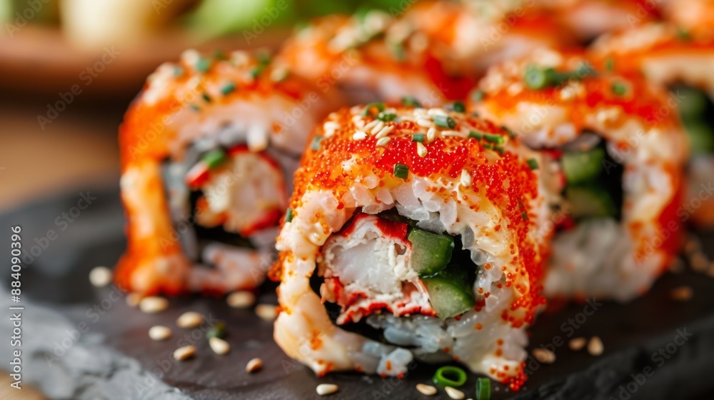 The national cuisine of Japan. California rolls with crab. The national cuisine of Japan. California rolls with crab.