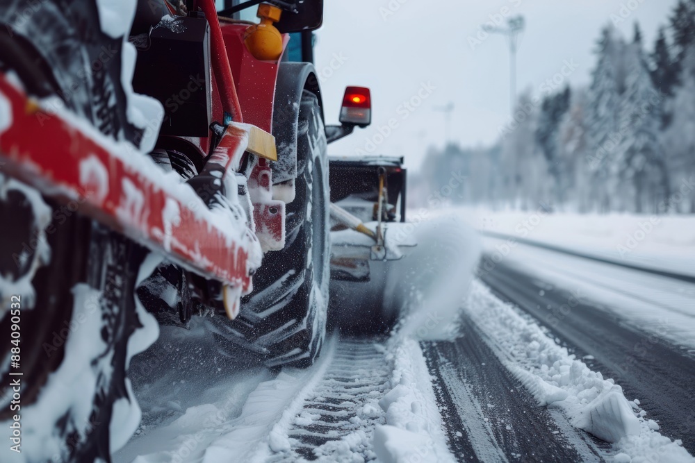 Close up Snowblower winter snow removal on the road Close up Snowblower winter snow removal on the road