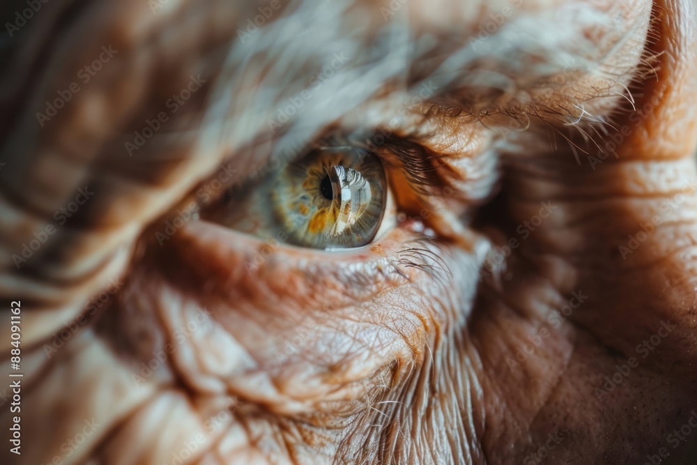Closeup of senior man face and eye, age, vision and old people concept Closeup of senior man face and eye, age, vision and old people concept