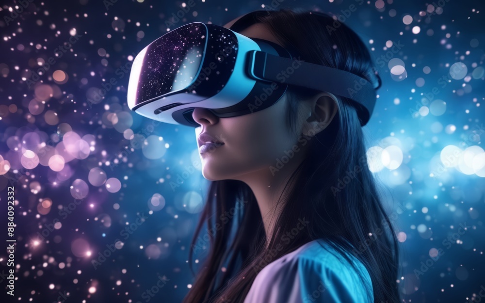Woman Immersed in Virtual Reality Experience Woman Immersed in Virtual Reality Experience