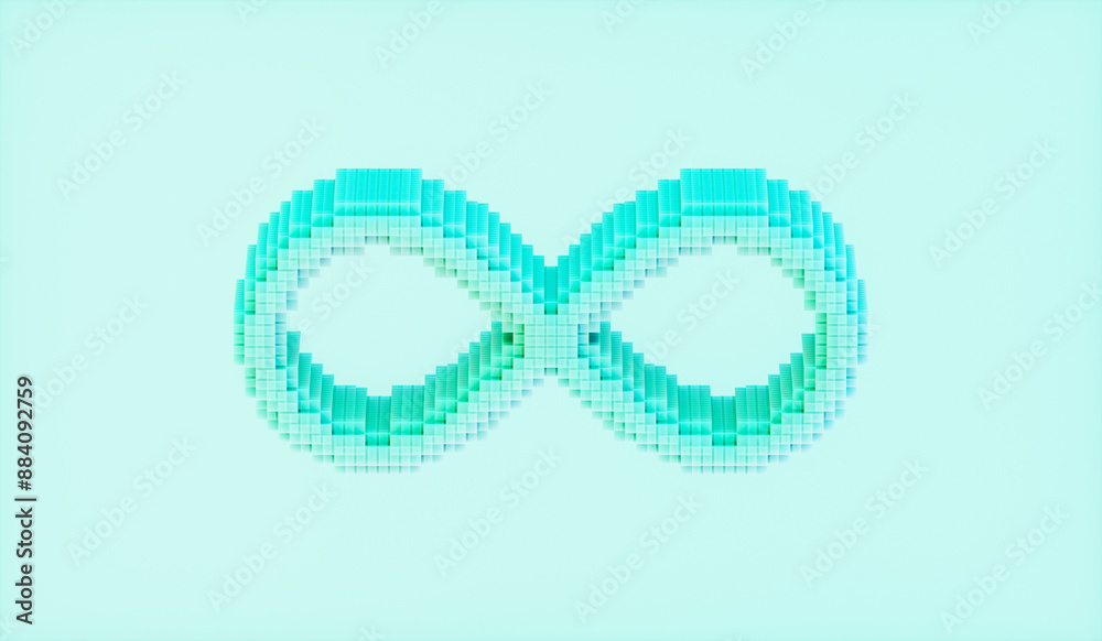 Abstract 3d infinity icon. Green technology concept. pixel art style. Abstract 3d infinity icon. Green technology concept. pixel art style.
