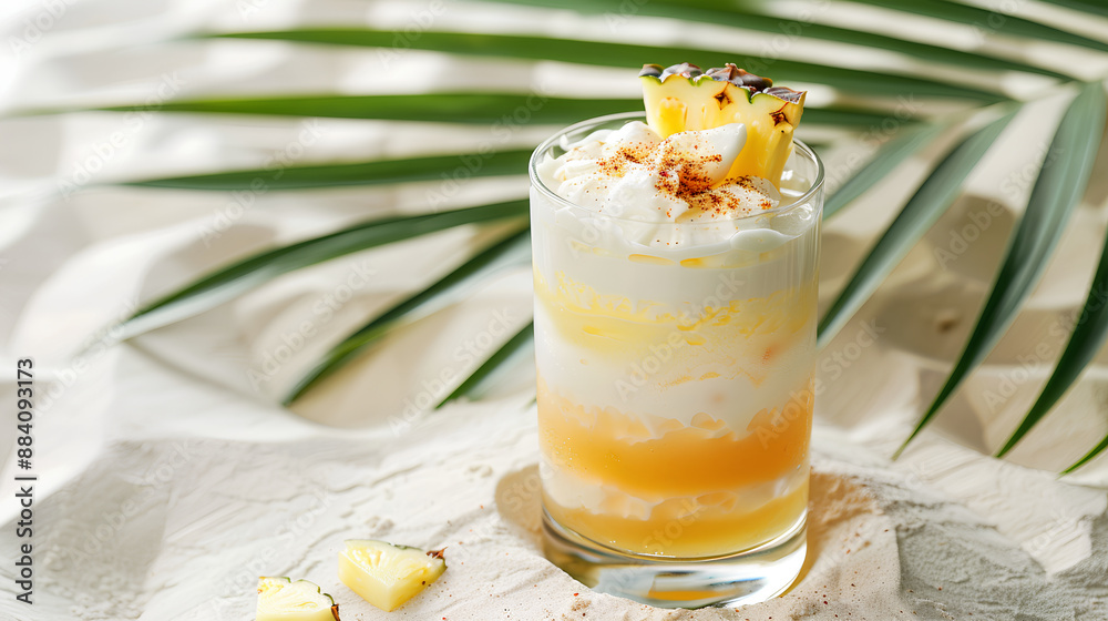 A tropical cocktail in an elegant glass, A tropical cocktail in an elegant glass,