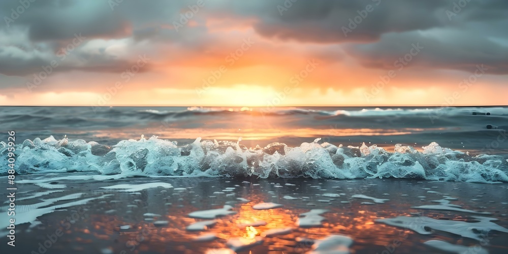 Dramatic sunset over ocean with gentle waves and picturesque view. Concept Sunset Photography, Coastal Views, Ocean Landscapes, Dramatic Sky, Water Reflections Dramatic sunset over ocean with gentle waves and picturesque view. Concept Sunset Photography, Coastal Views, Ocean Landscapes, Dramatic Sky, Water Reflections