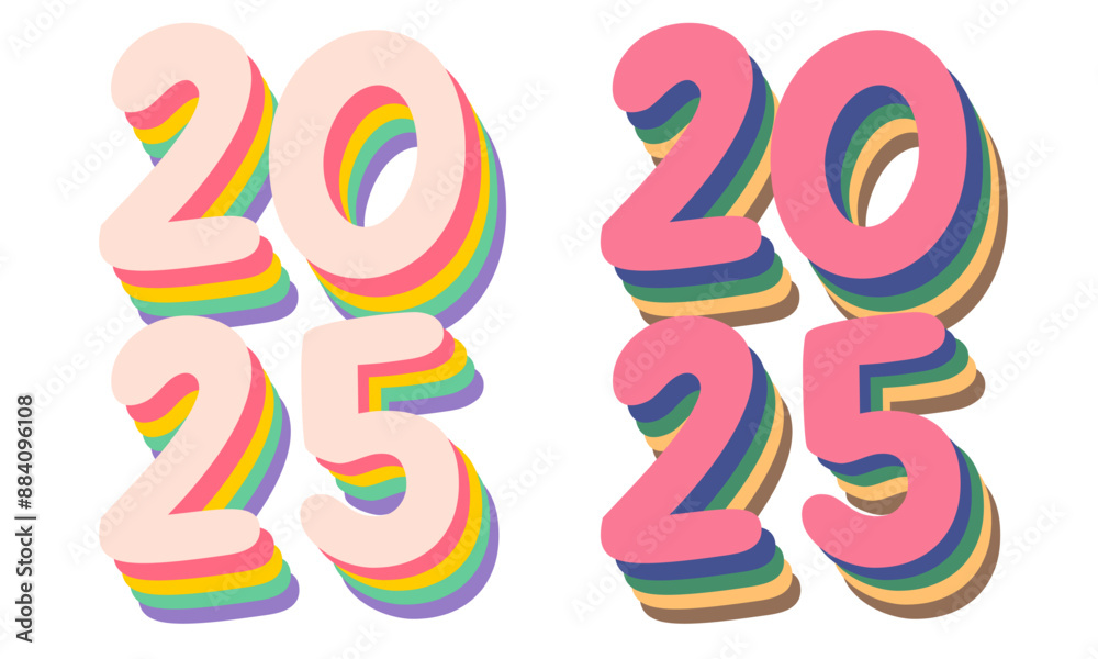 Vector numbers of 2025 on isolated background for Christmas and New year in retro style. New year 2025. Vector numbers of 2025 on isolated background for Christmas and New year in retro style. New year 2025.