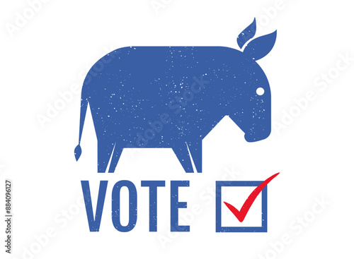 Vector vintage banner for 2024 presidential election in USA. Vector illustration of donkey from democratic party. Vote 2024.