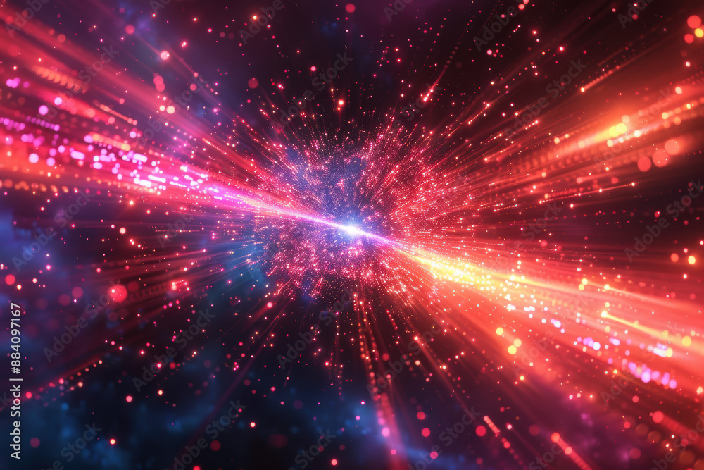 Naklejka premium A stunning visual display of vibrant, multi-colored light trails converging at a central point, creating a dynamic and energetic abstract background.