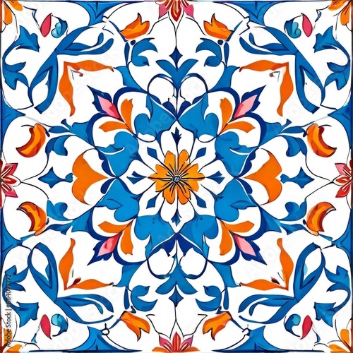 Vector image of colorful Moroccan, Portuguese tiles, azulejo with ornament. AI generation.
