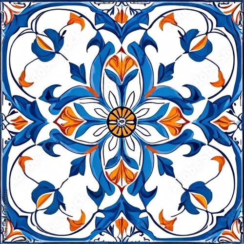Vector image of colorful Moroccan, Portuguese tiles, azulejo with ornament. AI generation.
