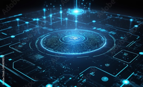 Futuristic Digital Interface with Blue Holographic Elements