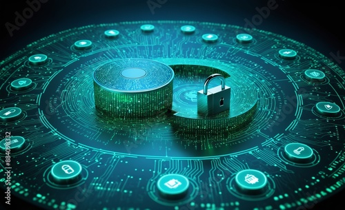 Digital Security Interface with Blue Glowing Lock