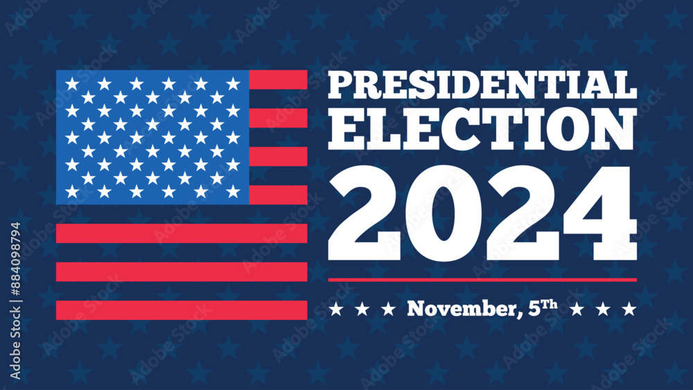 USA 2024 Presidential Election background with American flag colors design. Election event banner, card, poster, template, voting communication, background. Vote day, November 5. Vector illustration. USA 2024 Presidential Election background with American flag colors design. Election event banner, card, poster, template, voting communication, background. Vote day, November 5. Vector illustration.