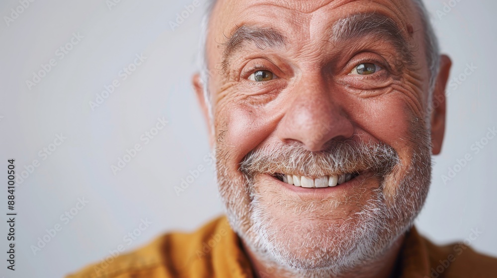Portrait of a cheerful senior man with a thick mustache and beard smiling broadly at the camera Portrait of a cheerful senior man with a thick mustache and beard smiling broadly at the camera