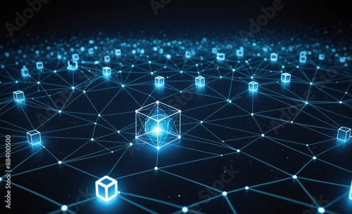 Blockchain Network with Glowing Nodes