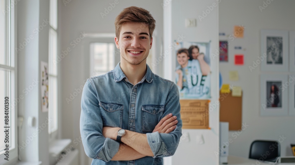 Obraz premium Smiling Young Man in Denim Shirt